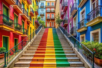 Fototapeta premium Grand European Building Exterior with Wide Stone Steps - Architectural Landscape Photography