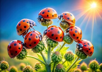 Ladybugs on Summer Plant - Rule of Thirds Composition Stock Photo