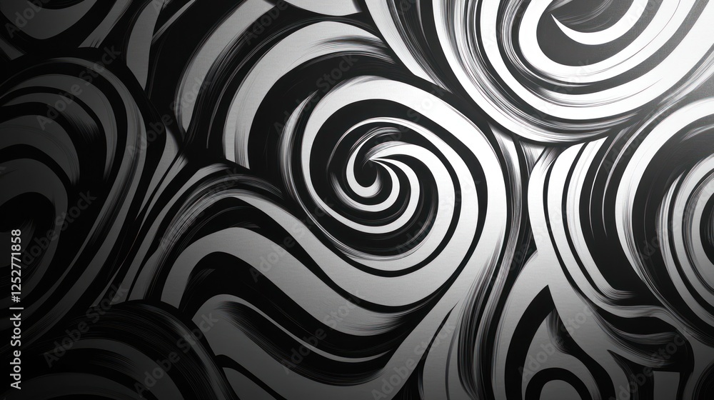 Poster Abstract Swirling Monochrome Artwork: A mesmerizing grayscale vortex of artistic expression, showcasing dynamic curves and dynamic contrasts.