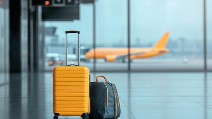 Airport Luggage Yellow Black Suitcase Waiting