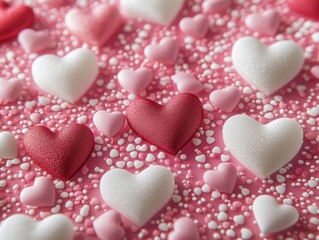 Obraz premium Pink Hearts Background with Confetti and Romantic Design for Valentine's Day