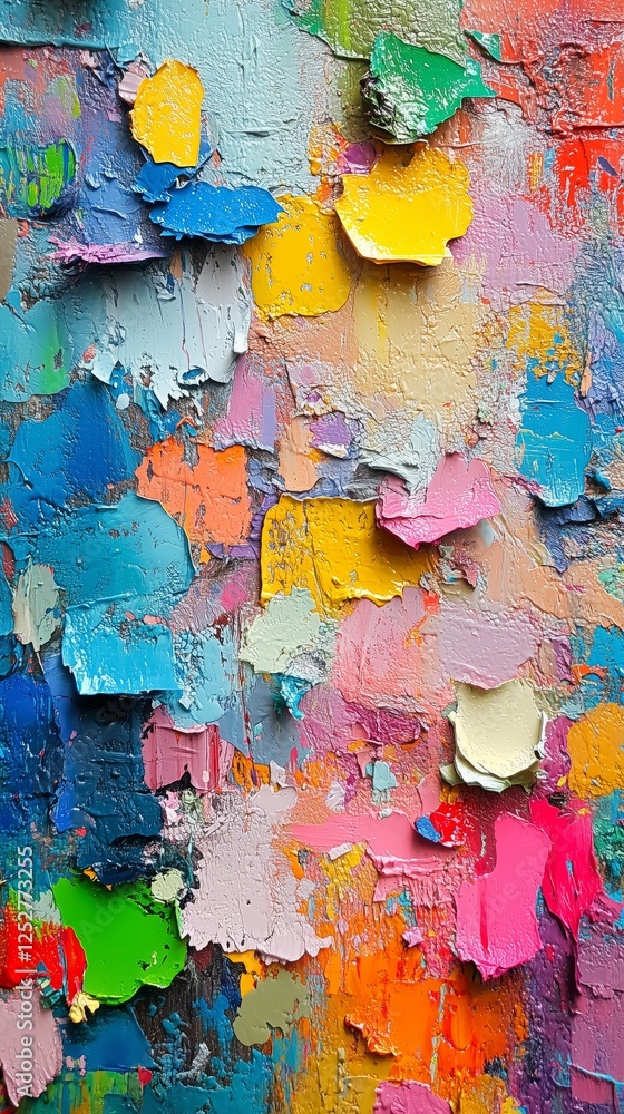 Poster colorful abstract texture created with thick paint on canvas showing vibrant splashes and layered hu