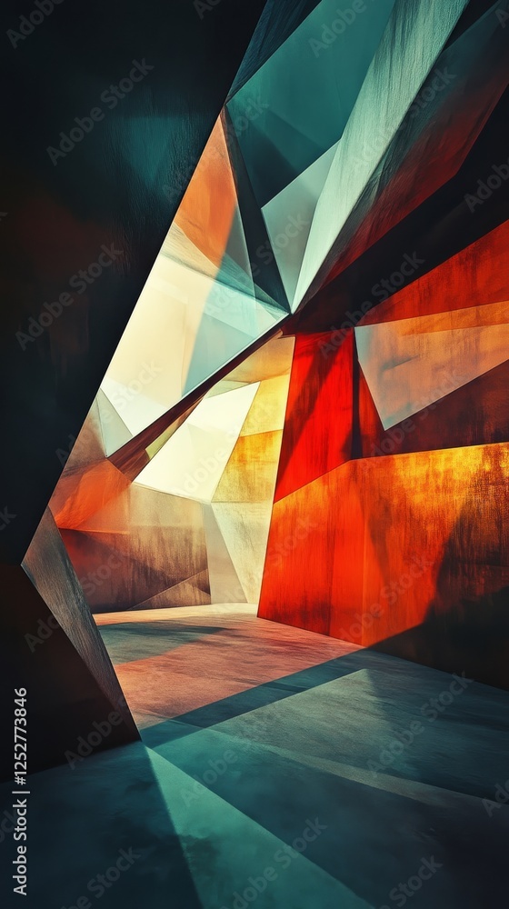 Poster abstract geometric shapes with vibrant colors, modern architecture concept