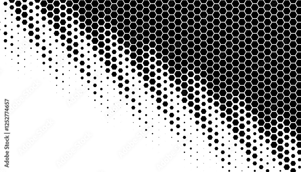 Poster black and white abstract geometric pattern with halftone transition of hexagon shape. fully editable