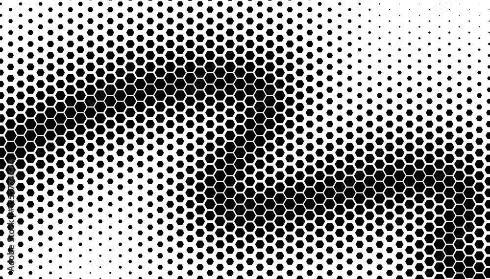 Poster black and white dynamic hexagon pattern with halftone effect. smooth transition pattern for sporty b