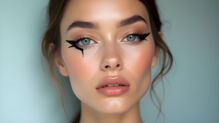 Floating Eyeliner Trend – Abstract Graphic Eye Makeup in High Fashion Beauty Shot