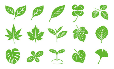 葉っぱ　葉　アイコン　イラストセット