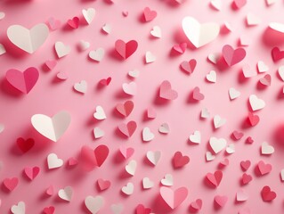 Pink Hearts Background with Confetti and Romantic Design for Valentine's Day