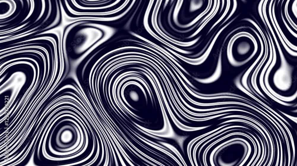 Poster animation of vibrant coloured grey liquid flowing in hypnotic motion on black background. loop monoc