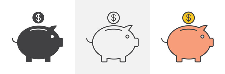 Piggy bank icons pack for website designs