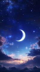 Fototapeta premium Crescent moon in a starry night sky, celestial scenery. Cosmic beauty concept