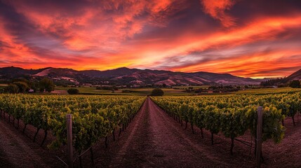 A beautifully lit vegetable field with rows of leafy greens and ripe vegetables under a glowing sunset sky.