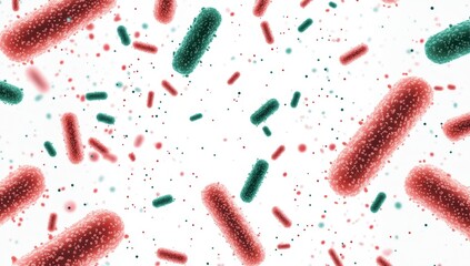 Microscopic Bacteria Floating, White Background, Science Illustration