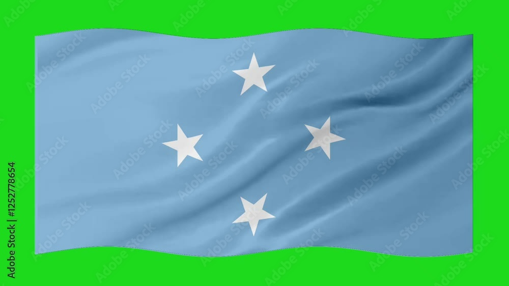 Poster micronesia waving flag loop animation with glowing 3d shade isolated on green background