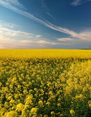 Obraz premium 菜の花畑と淡い春の空