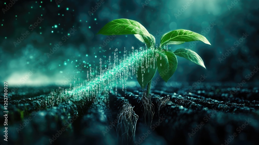 Aufkleber a conceptual image of digital dna code merging with plant roots, representing biotech innovation.