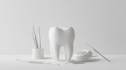 3d white tooth with dental tool vector background. Realistic dentist illustration with health and care doctor medical instrument. Oral hygiene and stomatology insurance for professional treatment