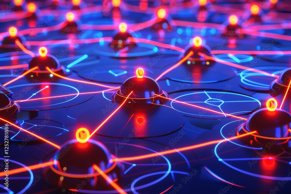 Aufkleber glowing neon network nodes represent a vibrant digital landscape of secure connections and advanced 