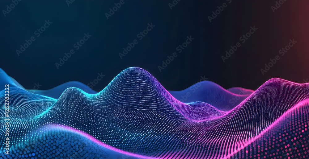Poster abstract background with glowing blue and pink lines of low-poly wireframe network connection