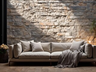Modern Sofa Against a Stone Wall