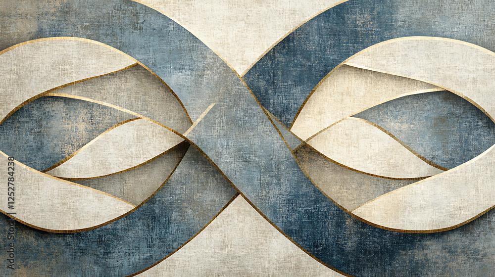 Poster sophisticated pattern of interwoven curved lines in blue and beige tones creates visually striking d