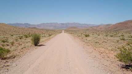 Fototapeta premium Empty Desert Road Extends to Distant Mountains