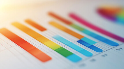 Colorful bar chart analysis on digital screen, showing data insights and business performance in vibrant graphics.