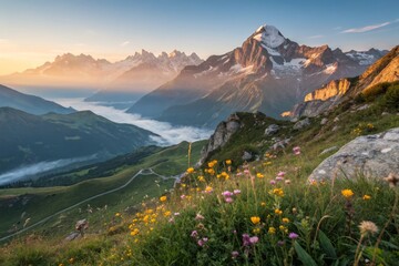 Panoramic Deep Depth of Field Nature Photography: Majestic Mountain Range Sunrise