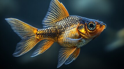 Fototapeta premium Radiant Goldfish, A Close-Up Portrait of Aquatic Elegance and Grace