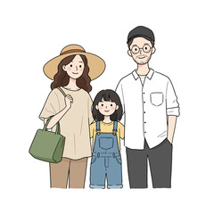 Happy Family Portrait Illustration Cute Cartoon Style