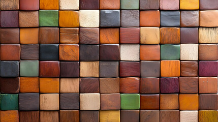 Colorful wooden blocks mosaic wall texture background