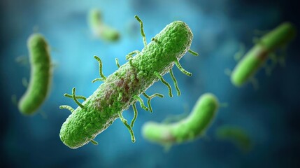 Naklejka premium Microscopic Green Rod-Shaped Bacteria Illustration
