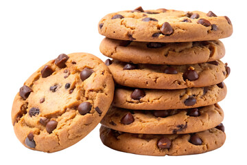 stack of chocolate chip cookies image isolated on transparent