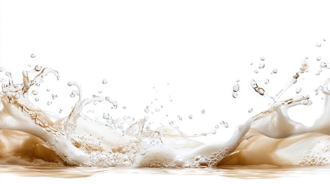 Creamy drink splashes, isolated on white background for beverage advertisement