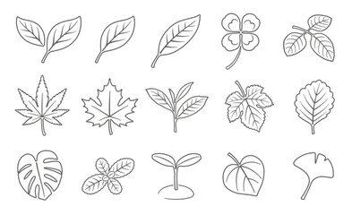 葉っぱ　アイコン　イラストセット　線画