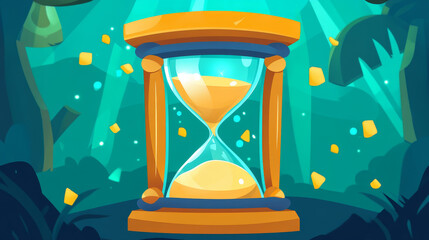 Hourglass animation sprite sheet rotating game icon. Glass clock with falling sand, isolated sandglass sequence frame. Graphic design elements for app, timer, loading process, Cartoon 3d vector set