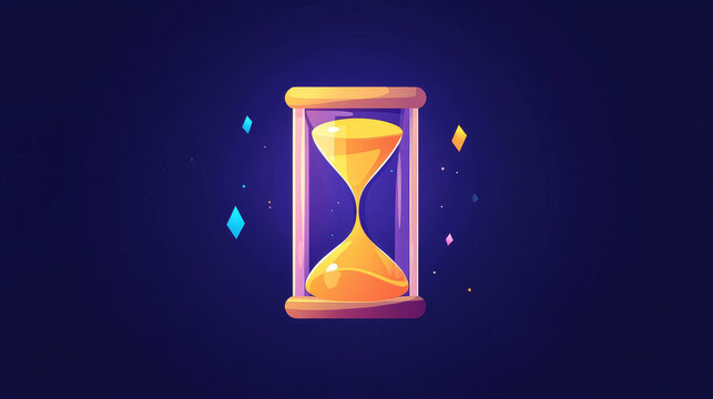 Hourglass animation sprite sheet rotating game icon. Glass clock with falling sand, isolated sandglass sequence frame. Graphic design elements for app, timer, loading process, Cartoon 3d vector set
