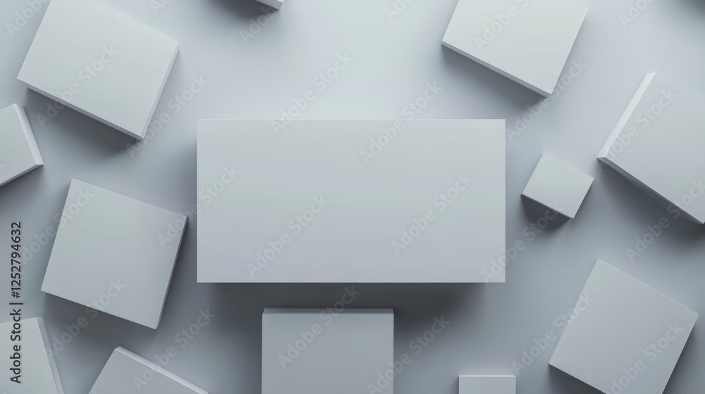 Poster blank business cards template on gray abstract background. vector realistic mockup of 3d white name 
