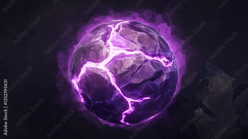 Poster magic electric lightning ball animation sprite for game vector design. purple thunder energy attack 