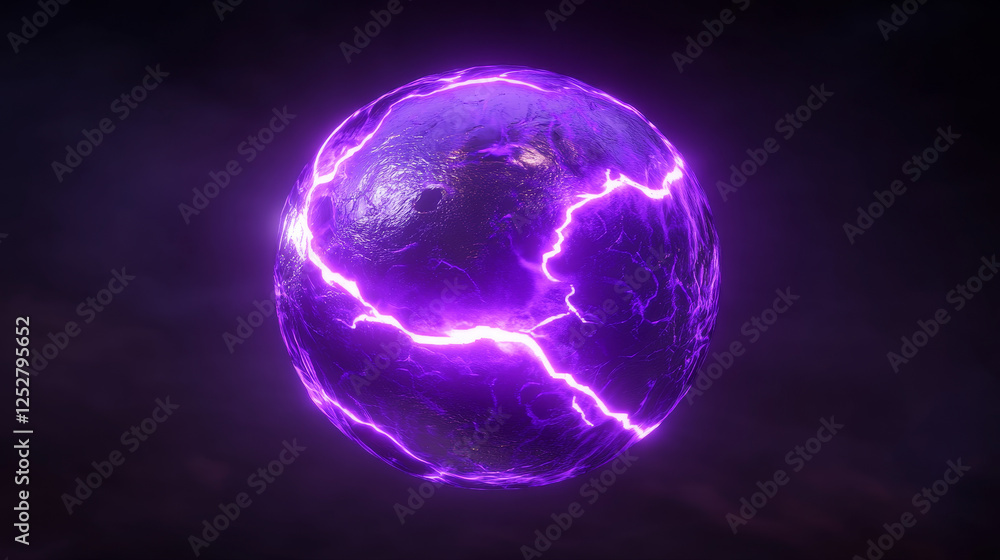 Poster magic electric lightning ball animation sprite for game vector design. purple thunder energy attack 
