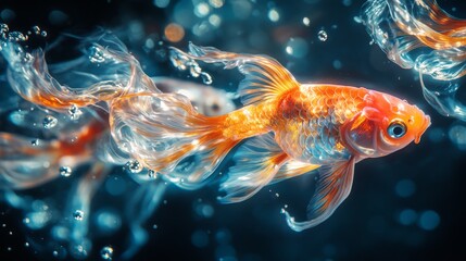Celestial Goldfish, A Dance of Light and Grace in the Aquatic Realm