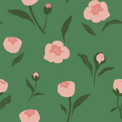 Stylish vector seamless pattern with rose and peony. Spring botanical print design in hand-drawn style. Decorative flowers. Beautiful Floral seamless texture for fabric, wallpaper or wrapping. 