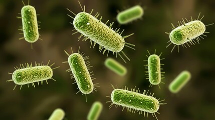 Mesmerizing Microorganisms: 3D Render of Bacteria in Lush Green Tones with Artistic Realism - Generative AI