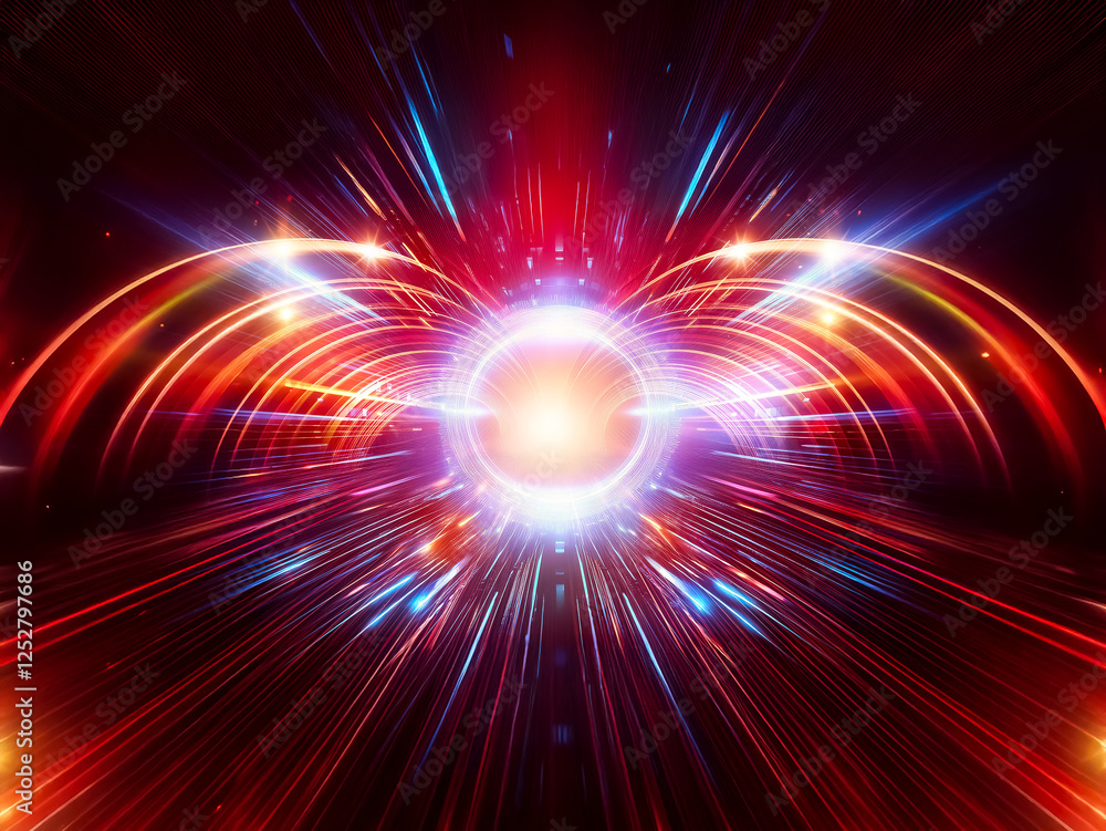 Aufkleber a vibrant, radial burst of light streams from a central, dark circular core. surrounding it are stre