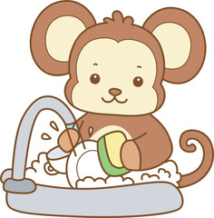 Cute Monkey vector icon. Funny baby Monkey animal series stock illustration. life of fluffy Monkey designs.