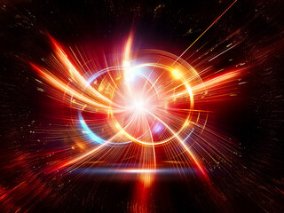 Obraz premium Two luminous rings, one gold, one blue, intertwine against a black background, creating a vibrant, energetic glow. The rings appear metallic and smooth with a slight reflective quality.