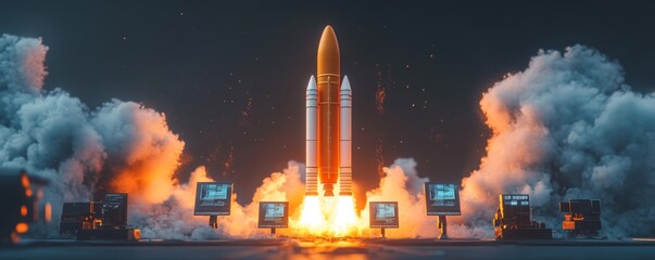 Rocket Launch Control Room Ignition & Takeoff