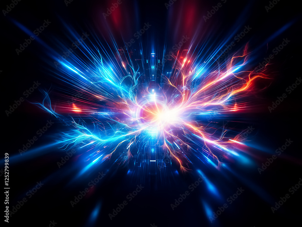Aufkleber abstract artwork depicting a vibrant, radial light explosion with a central dark circle. the image f