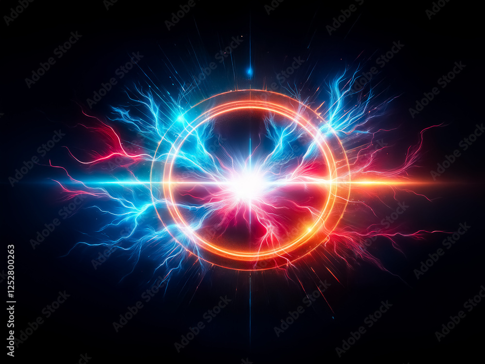 Aufkleber vibrant circular energy field emitting blue and red electric bolts, creating a powerful and dynamic 