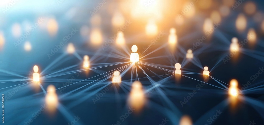 Aufkleber the image shows a digital network with glowing nodes representing people, interconnected through lin
